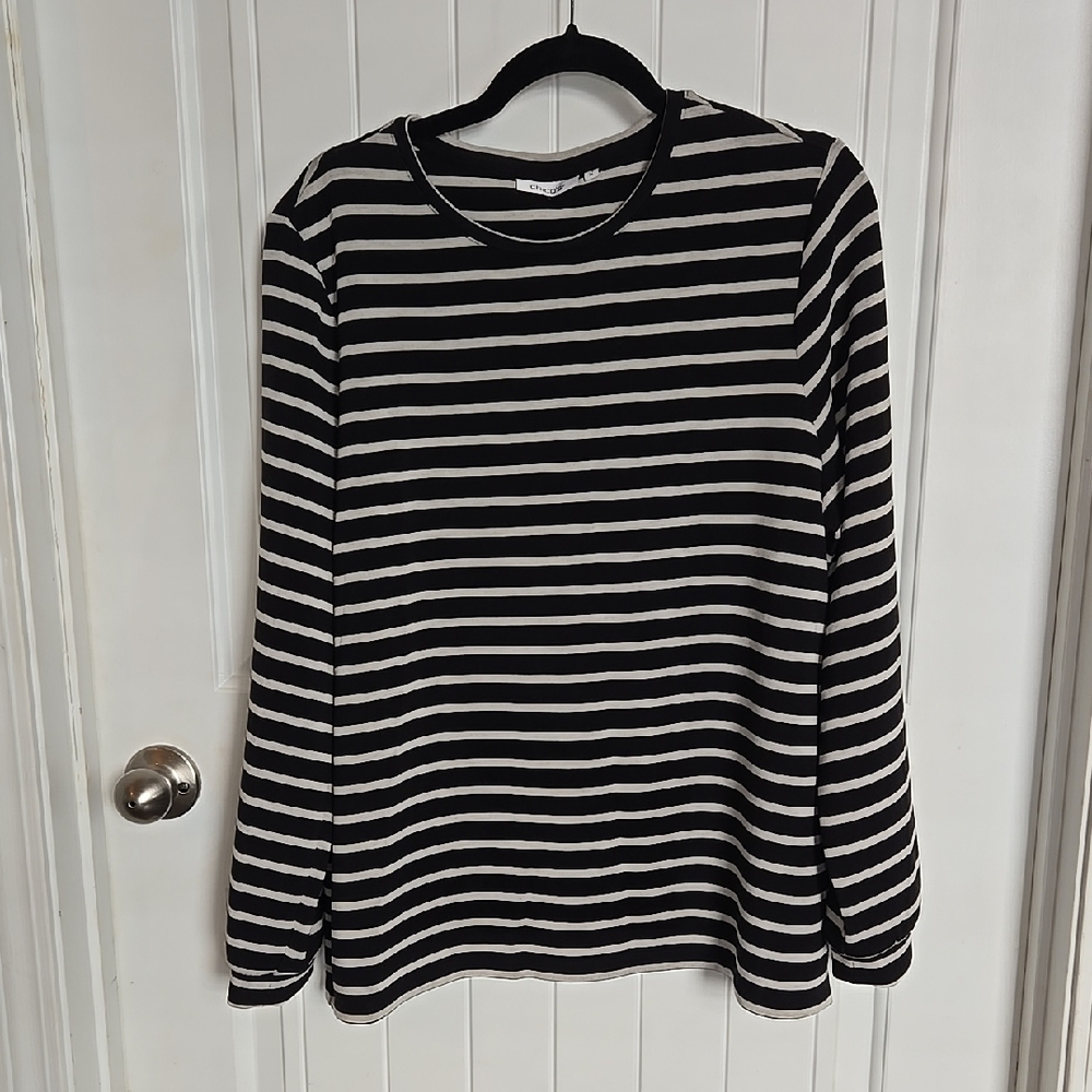 Chico's Black and White Striped Top